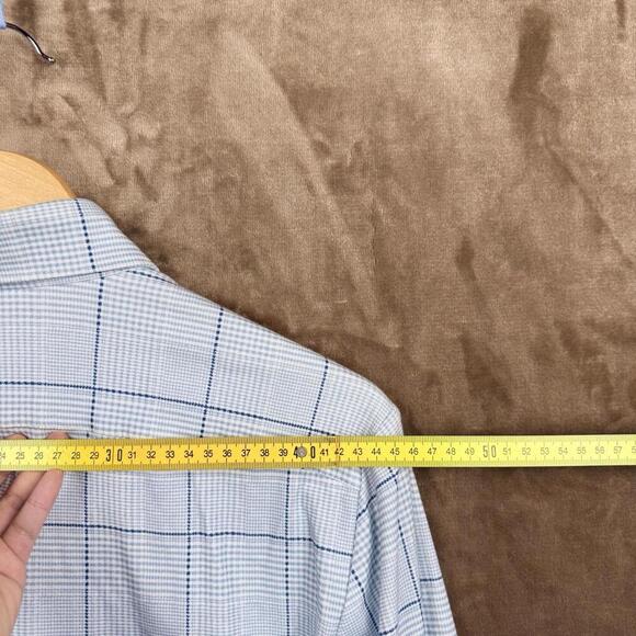Emanuel Berg Modern Fit Checkered Dress Shirt Men M/L Blue White Stretch Soft - Picture 10 of 13